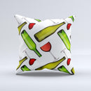 Red Wine Bottles and Glasses ink-Fuzed Decorative Throw Pillow