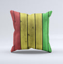 Red Yellow and Green Wood Planks ink-Fuzed Decorative Throw Pillow