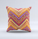 Red Yellow and Purple Vibrant Aztec Zigzags ink-Fuzed Decorative Throw Pillow