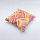 Red Yellow and Purple Vibrant Aztec Zigzags ink-Fuzed Decorative Throw Pillow