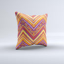 Red Yellow and Purple Vibrant Aztec Zigzags ink-Fuzed Decorative Throw Pillow