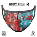 Red and Blue Abstract Oil Painting - Made in USA Mouth Cover Unisex Anti-Dust Cotton Blend Reusable & Washable Face Mask with Adjustable Sizing for Adult or Child