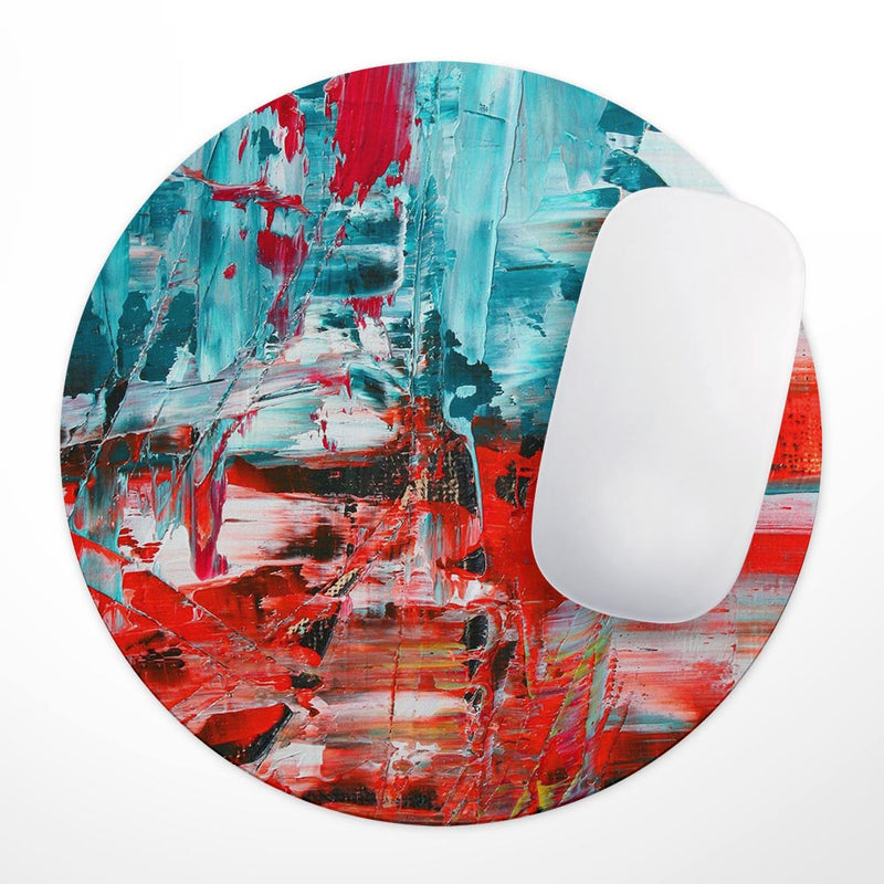 Red and Blue Abstract Oil Painting// WaterProof Rubber Foam Backed Anti-Slip Mouse Pad for Home Work Office or Gaming Computer Desk