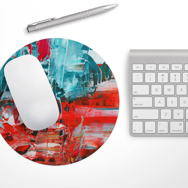 Red and Blue Abstract Oil Painting// WaterProof Rubber Foam Backed Anti-Slip Mouse Pad for Home Work Office or Gaming Computer Desk