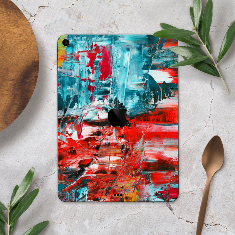 Red and Blue Abstract Oil Painting - Full Body Skin Decal for the Apple iPad Pro 12.9", 11", 10.5", 9.7", Air or Mini (All Models Available)