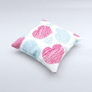 Red and Blue Lopsided Loop-Hearts ink-Fuzed Decorative Throw Pillow