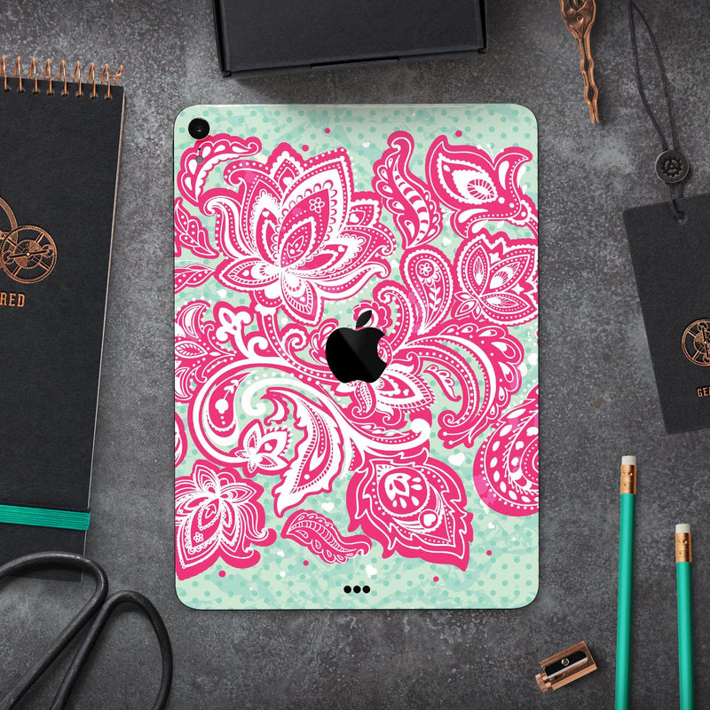 Red and Green Floral Ethnic - Full Body Skin Decal for the Apple iPad Pro 12.9", 11", 10.5", 9.7", Air or Mini (All Models Available)