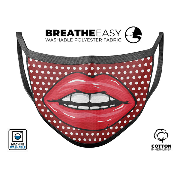 Red and White Polka Luscious Lips 2 - Made in USA Mouth Cover Unisex Anti-Dust Cotton Blend Reusable & Washable Face Mask with Adjustable Sizing for Adult or Child