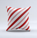 Red and White Slanted Vector Stripes ink-Fuzed Decorative Throw Pillow