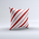 Red and White Slanted Vector Stripes ink-Fuzed Decorative Throw Pillow