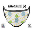 Retro Blue Pineapples - Made in USA Mouth Cover Unisex Anti-Dust Cotton Blend Reusable & Washable Face Mask with Adjustable Sizing for Adult or Child