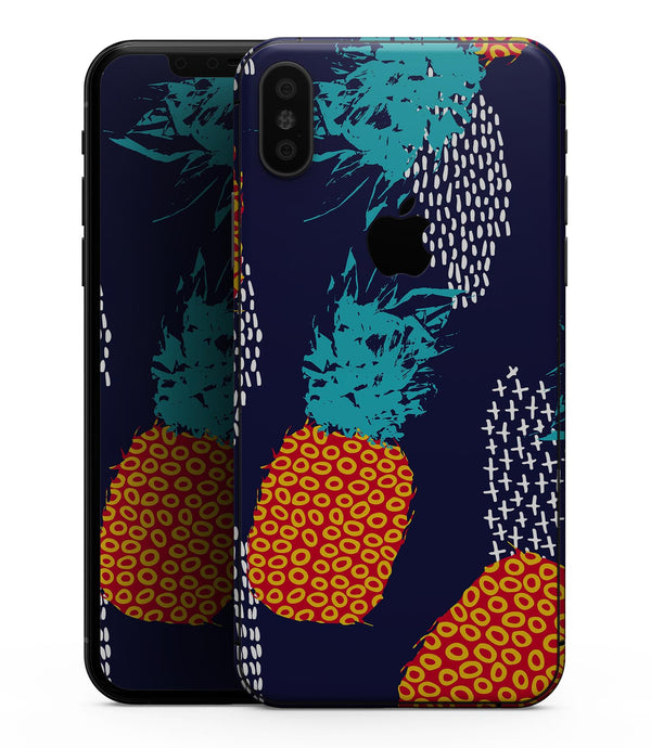 Retro Summer Pineapple v4 - iPhone XS MAX, XS/X, 8/8+, 7/7+, 5/5S/SE Skin-Kit (All iPhones Available)