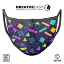 Retro Wiggle Shapes - Made in USA Mouth Cover Unisex Anti-Dust Cotton Blend Reusable & Washable Face Mask with Adjustable Sizing for Adult or Child