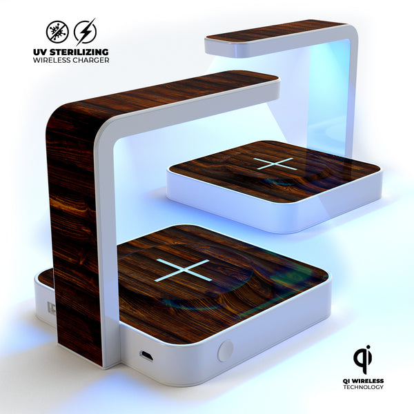 Rigid Torched Wood Planks UV Germicidal Sanitizing Sterilizing Wireless Smart Phone Screen Cleaner + Charging Station