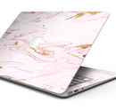 Rose Pink Marble & Digital Gold Frosted Foil V15 - Skin Decal Wrap Kit Compatible with the Apple MacBook Pro, Pro with Touch Bar or Air (11", 12", 13", 15" & 16" - All Versions Available)