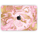 Rose Pink Marble & Digital Gold Frosted Foil V17 - Skin Decal Wrap Kit Compatible with the Apple MacBook Pro, Pro with Touch Bar or Air (11", 12", 13", 15" & 16" - All Versions Available)