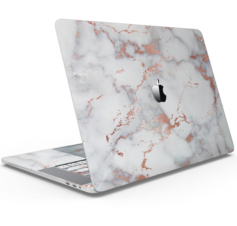 Rose Pink Marble & Digital Gold Frosted Foil V9 - Skin Decal Wrap Kit Compatible with the Apple MacBook Pro, Pro with Touch Bar or Air (11", 12", 13", 15" & 16" - All Versions Available)