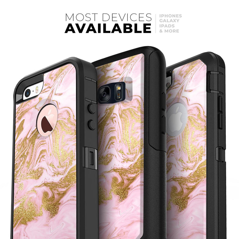 Rose Pink Marble & Digital Gold Frosted Foil V10 - Skin Kit for the iPhone OtterBox Cases