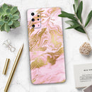 Rose Pink Marble & Digital Gold Frosted Foil V10 - Premium Vinyl Skin Decal for Samsung Galaxy S25 Ultra, S24, S23, S22 & All Galaxy S Models