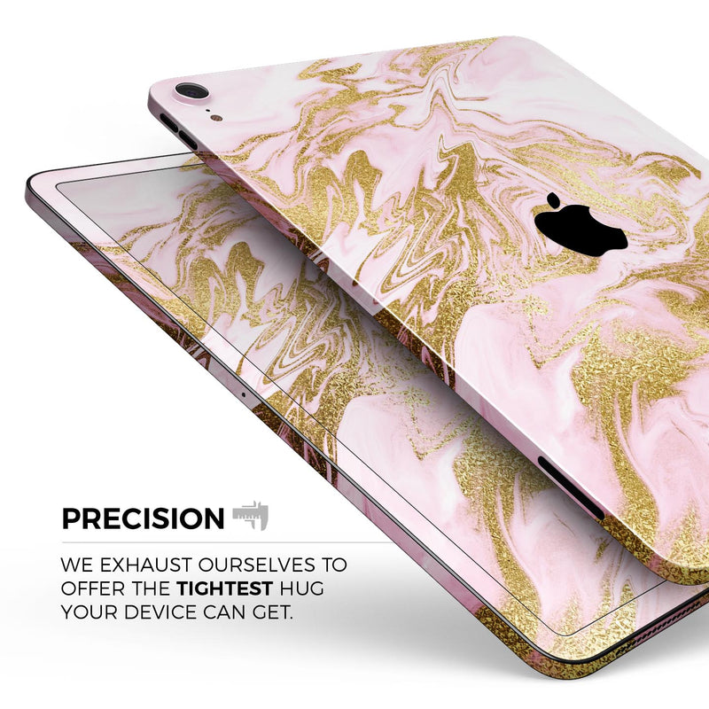 Rose Pink Marble & Digital Gold Frosted Foil V10 - Full Body Skin Decal for the Apple iPad Pro 12.9", 11", 10.5", 9.7", Air or Mini (All Models Available)