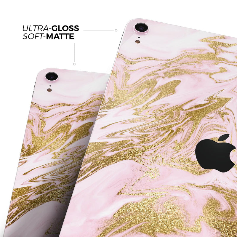 Rose Pink Marble & Digital Gold Frosted Foil V10 - Full Body Skin Decal for the Apple iPad Pro 12.9", 11", 10.5", 9.7", Air or Mini (All Models Available)