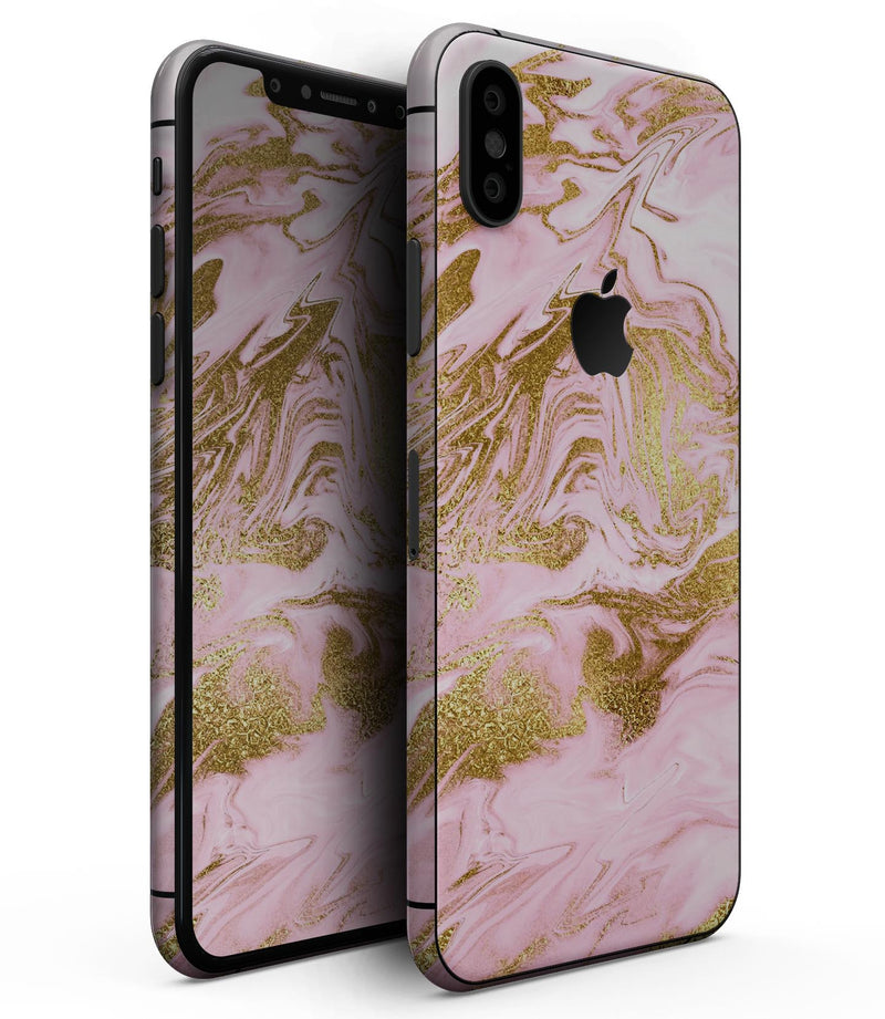 Rose Pink Marble & Digital Gold Frosted Foil V10 - iPhone XS MAX, XS/X, 8/8+, 7/7+, 5/5S/SE Skin-Kit (All iPhones Available)