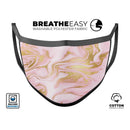 Rose Pink Marble & Digital Gold Frosted Foil V11 - Made in USA Mouth Cover Unisex Anti-Dust Cotton Blend Reusable & Washable Face Mask with Adjustable Sizing for Adult or Child