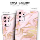 Rose Pink Marble & Digital Gold Frosted Foil V11 - Premium Vinyl Skin Decal for Samsung Galaxy S25 Ultra, S24, S23, S22 & All Galaxy S Models