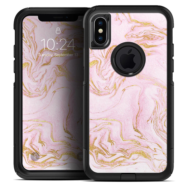Rose Pink Marble & Digital Gold Frosted Foil V12 - Skin Kit for the iPhone OtterBox Cases