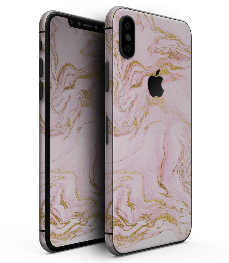 Rose Pink Marble & Digital Gold Frosted Foil V12 - iPhone XS MAX, XS/X, 8/8+, 7/7+, 5/5S/SE Skin-Kit (All iPhones Available)