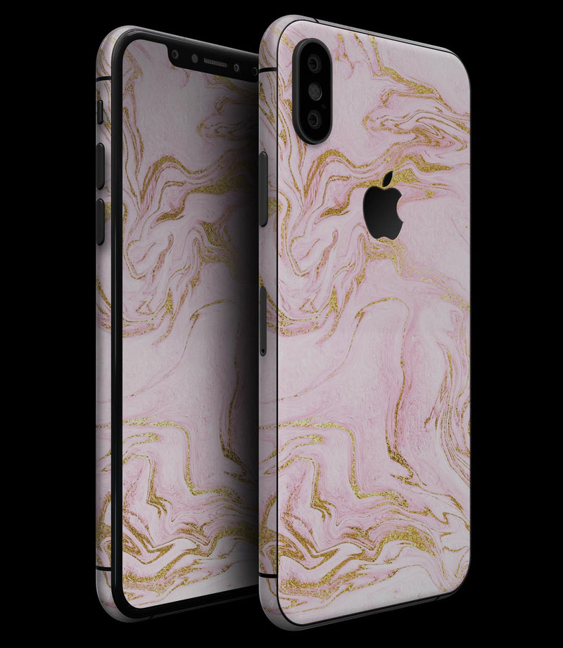 Rose Pink Marble & Digital Gold Frosted Foil V12 - iPhone XS MAX, XS/X, 8/8+, 7/7+, 5/5S/SE Skin-Kit (All iPhones Available)