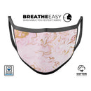 Rose Pink Marble & Digital Gold Frosted Foil V13 - Made in USA Mouth Cover Unisex Anti-Dust Cotton Blend Reusable & Washable Face Mask with Adjustable Sizing for Adult or Child