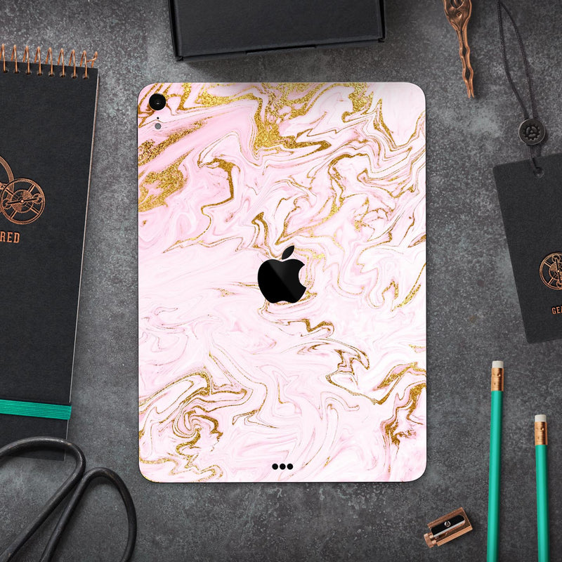 Rose Pink Marble & Digital Gold Frosted Foil V13 - Full Body Skin Decal for the Apple iPad Pro 12.9", 11", 10.5", 9.7", Air or Mini (All Models Available)