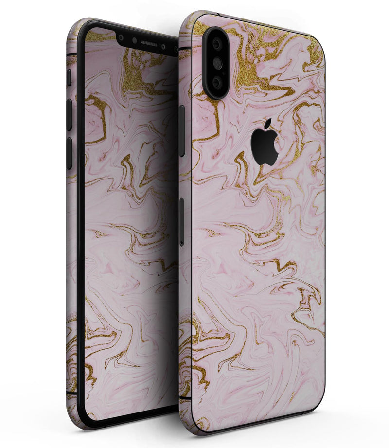 Rose Pink Marble & Digital Gold Frosted Foil V13 - iPhone XS MAX, XS/X, 8/8+, 7/7+, 5/5S/SE Skin-Kit (All iPhones Available)