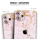 Rose Pink Marble & Digital Gold Frosted Foil V13 - Protective Skin Wrap & Decal – Compatible with iPhone SE to iPhone 17 Pro Max (All Models)