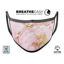 Rose Pink Marble & Digital Gold Frosted Foil V14 - Made in USA Mouth Cover Unisex Anti-Dust Cotton Blend Reusable & Washable Face Mask with Adjustable Sizing for Adult or Child