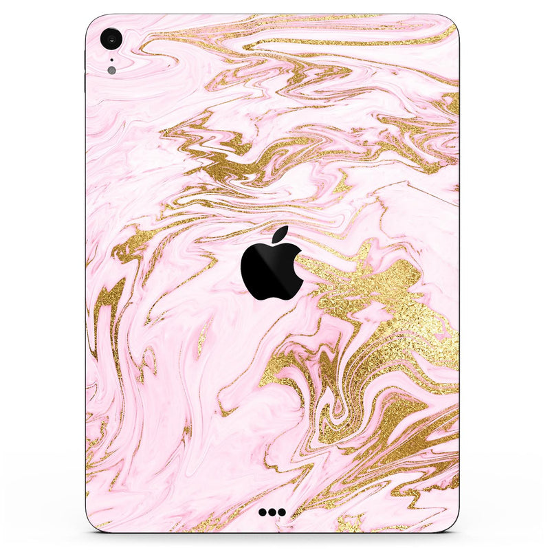 Rose Pink Marble & Digital Gold Frosted Foil V14 - Full Body Skin Decal for the Apple iPad Pro 12.9", 11", 10.5", 9.7", Air or Mini (All Models Available)