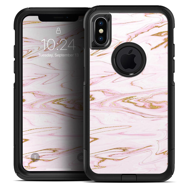 Rose Pink Marble & Digital Gold Frosted Foil V15 - Skin Kit for the iPhone OtterBox Cases