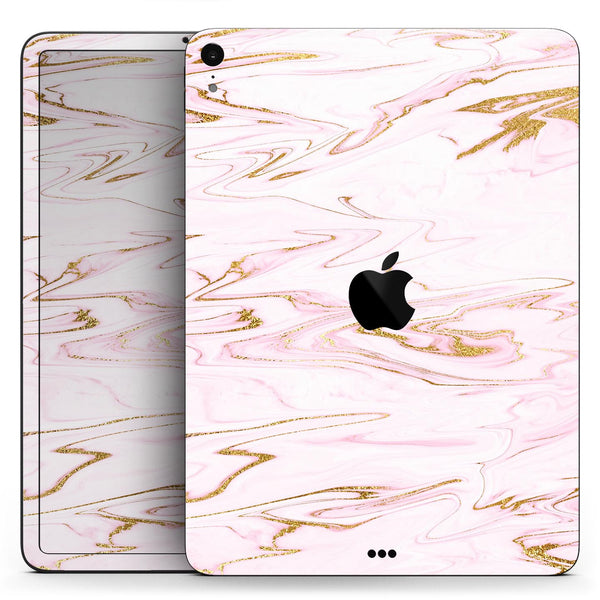 Rose Pink Marble & Digital Gold Frosted Foil V15 - Full Body Skin Decal for the Apple iPad Pro 12.9", 11", 10.5", 9.7", Air or Mini (All Models Available)
