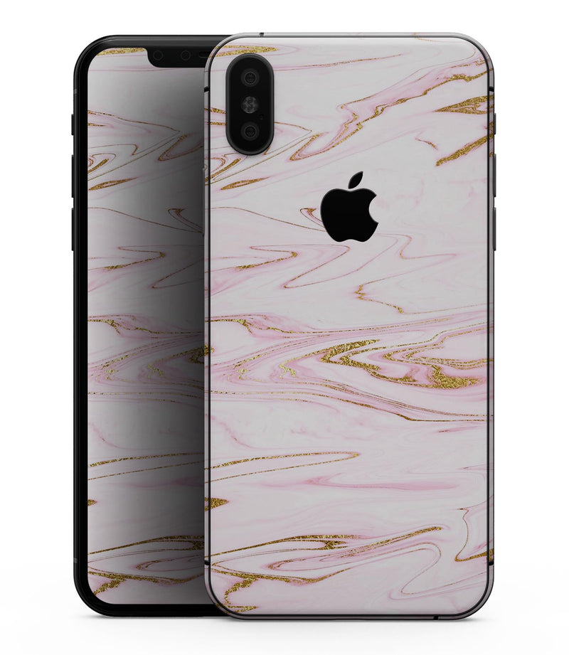 Rose Pink Marble & Digital Gold Frosted Foil V15 - iPhone XS MAX, XS/X, 8/8+, 7/7+, 5/5S/SE Skin-Kit (All iPhones Available)