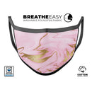 Rose Pink Marble & Digital Gold Frosted Foil V16 - Made in USA Mouth Cover Unisex Anti-Dust Cotton Blend Reusable & Washable Face Mask with Adjustable Sizing for Adult or Child