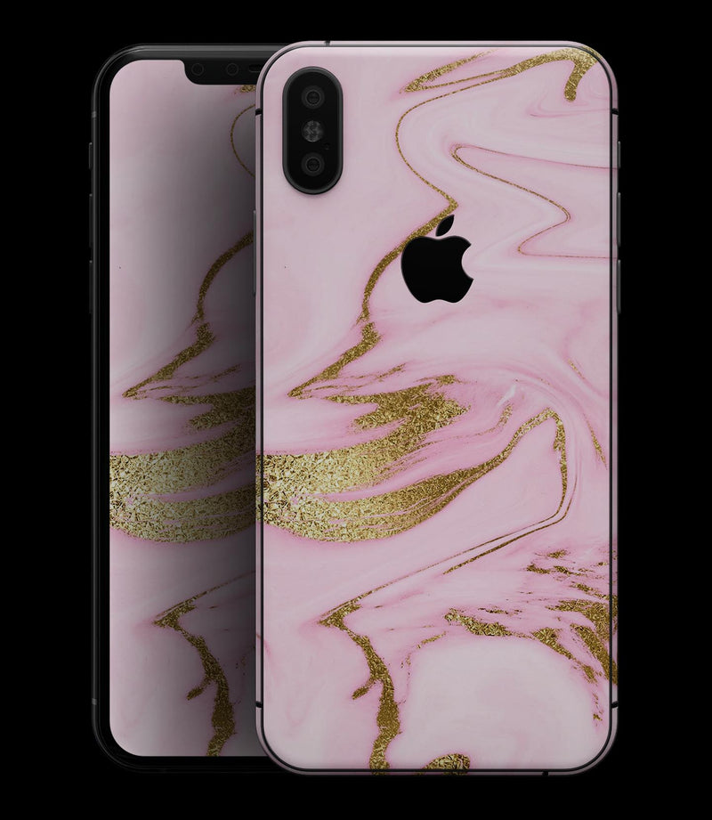 Rose Pink Marble & Digital Gold Frosted Foil V16 - iPhone XS MAX, XS/X, 8/8+, 7/7+, 5/5S/SE Skin-Kit (All iPhones Available)