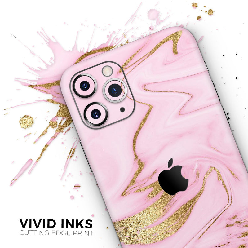 Rose Pink Marble & Digital Gold Frosted Foil V16 // Skin-Kit compatible with the Apple iPhone 14, 13, 12, 12 Pro Max, 12 Mini, 11 Pro, SE, X/XS + (All iPhones Available)