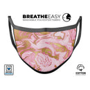 Rose Pink Marble & Digital Gold Frosted Foil V17 - Made in USA Mouth Cover Unisex Anti-Dust Cotton Blend Reusable & Washable Face Mask with Adjustable Sizing for Adult or Child