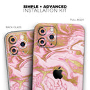 Rose Pink Marble & Digital Gold Frosted Foil V17 - Protective Skin Wrap & Decal – Compatible with iPhone SE to iPhone 17 Pro Max (All Models)
