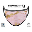 Rose Pink Marble & Digital Gold Frosted Foil V18 - Made in USA Mouth Cover Unisex Anti-Dust Cotton Blend Reusable & Washable Face Mask with Adjustable Sizing for Adult or Child