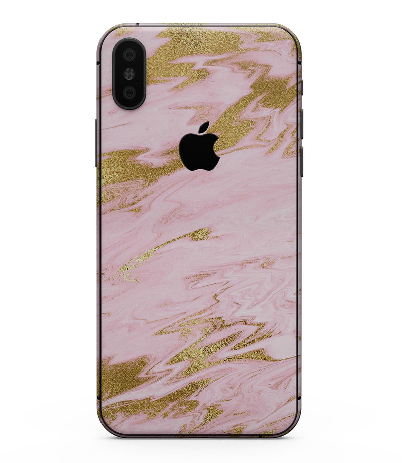Rose Pink Marble & Digital Gold Frosted Foil V18 - iPhone XS MAX, XS/X, 8/8+, 7/7+, 5/5S/SE Skin-Kit (All iPhones Available)