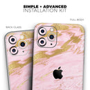 Rose Pink Marble & Digital Gold Frosted Foil V18 - Protective Skin Wrap & Decal – Compatible with iPhone SE to iPhone 17 Pro Max (All Models)