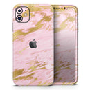 Rose Pink Marble & Digital Gold Frosted Foil V18 - Protective Skin Wrap & Decal – Compatible with iPhone SE to iPhone 17 Pro Max (All Models)