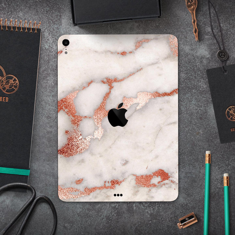 Rose Pink Marble & Digital Gold Frosted Foil V2 - Full Body Skin Decal for the Apple iPad Pro 12.9", 11", 10.5", 9.7", Air or Mini (All Models Available)